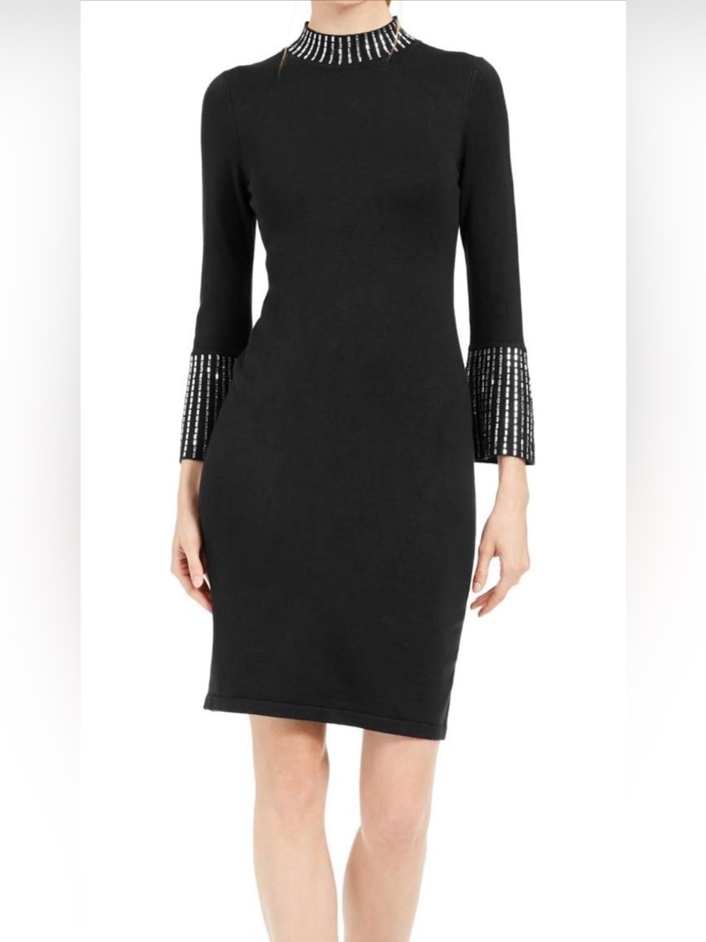 CALVIN KLEIN Rhinestone Embellished Black Sweater Dress Women’s XL